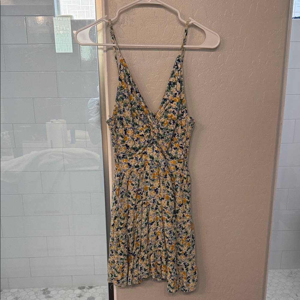 Angie Yellow and Blue Floral Mini Dress